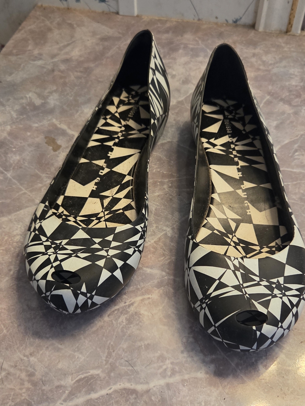 Melissa Black & White Geometric Ballet Flats
